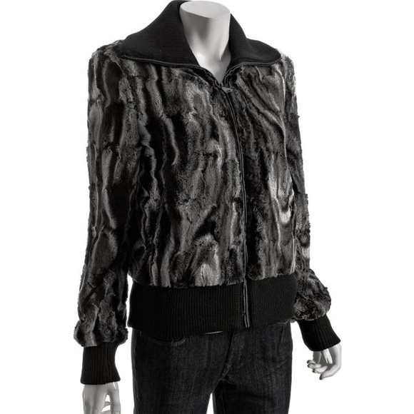 Via Spiga Marble Faux Fur Isabetta  Bomber Jacket - Picture 3 of 11